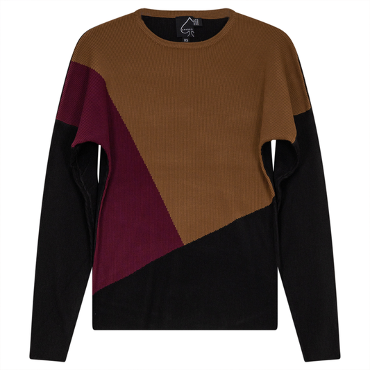 Drop Sleeve Color Blocked Knit Sweater Taupe