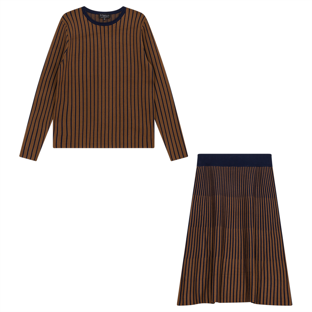 Ribbed Knit 2 PC Midi Set Navy Taupe