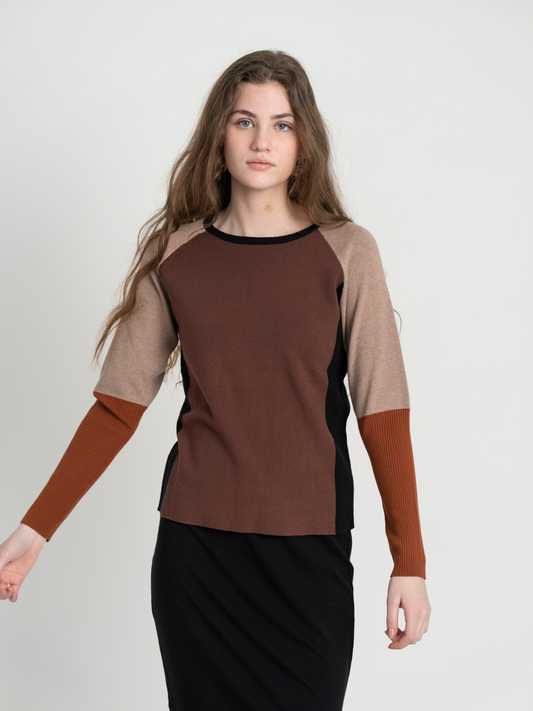 Color Blocked Ribbed Knit Combo Sweater