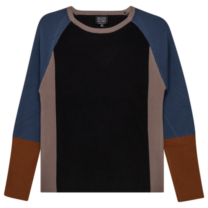 Color Blocked Ribbed Knit Combo Sweater Black Mocha