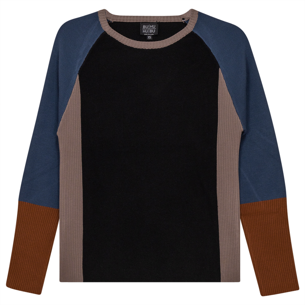 Color Blocked Ribbed Knit Combo Sweater Black Mocha