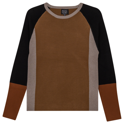 Color Blocked Ribbed Knit Combo Sweater Taupe Stone