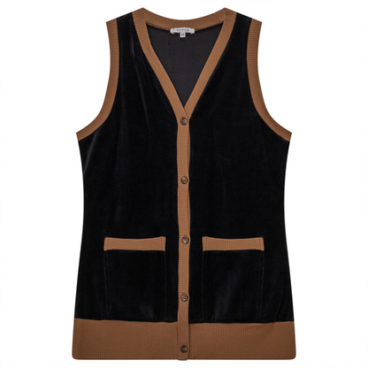 Midi Velour Vest Cardigan Black Taupe