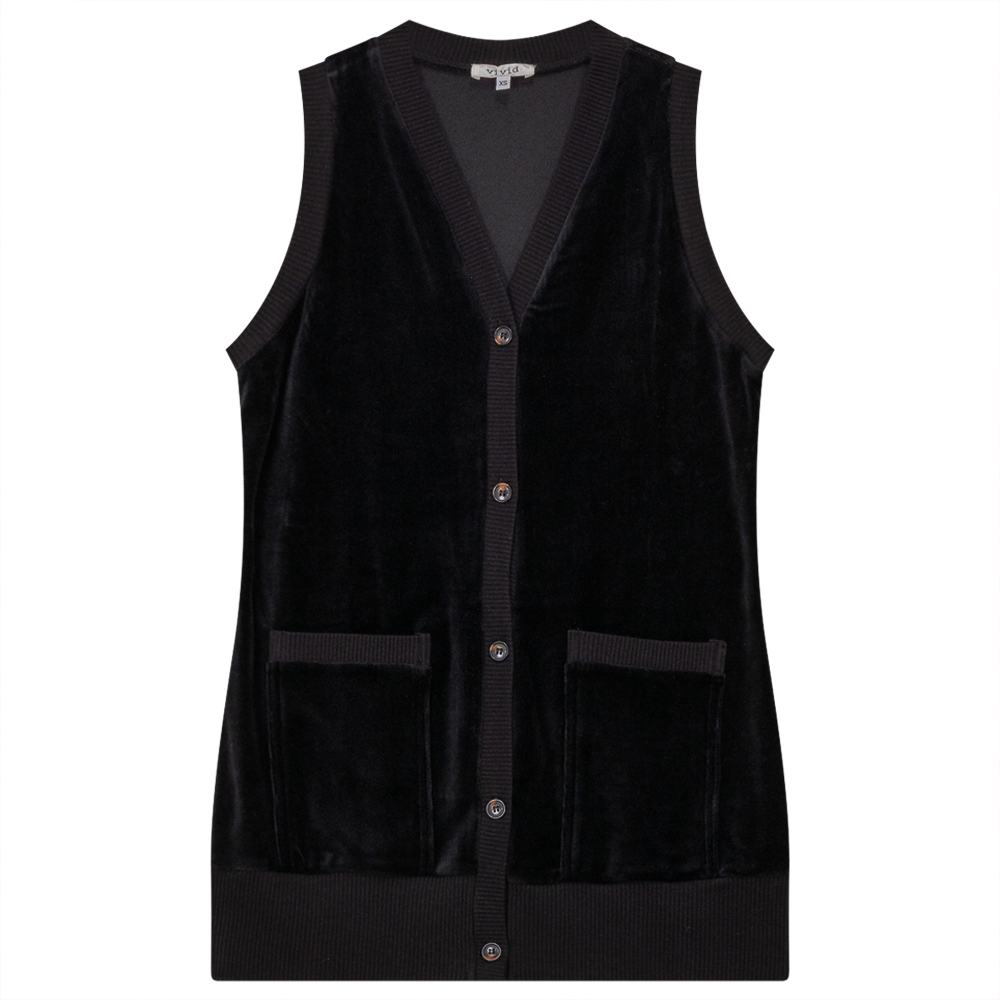 Midi Velour Vest Cardigan Black