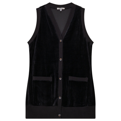 Midi Velour Vest Cardigan Black