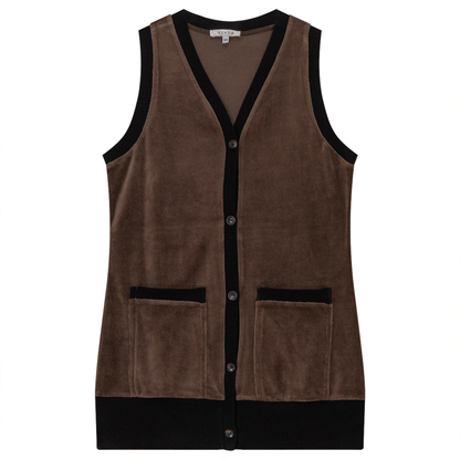 Midi Velour Vest Cardigan Coffee