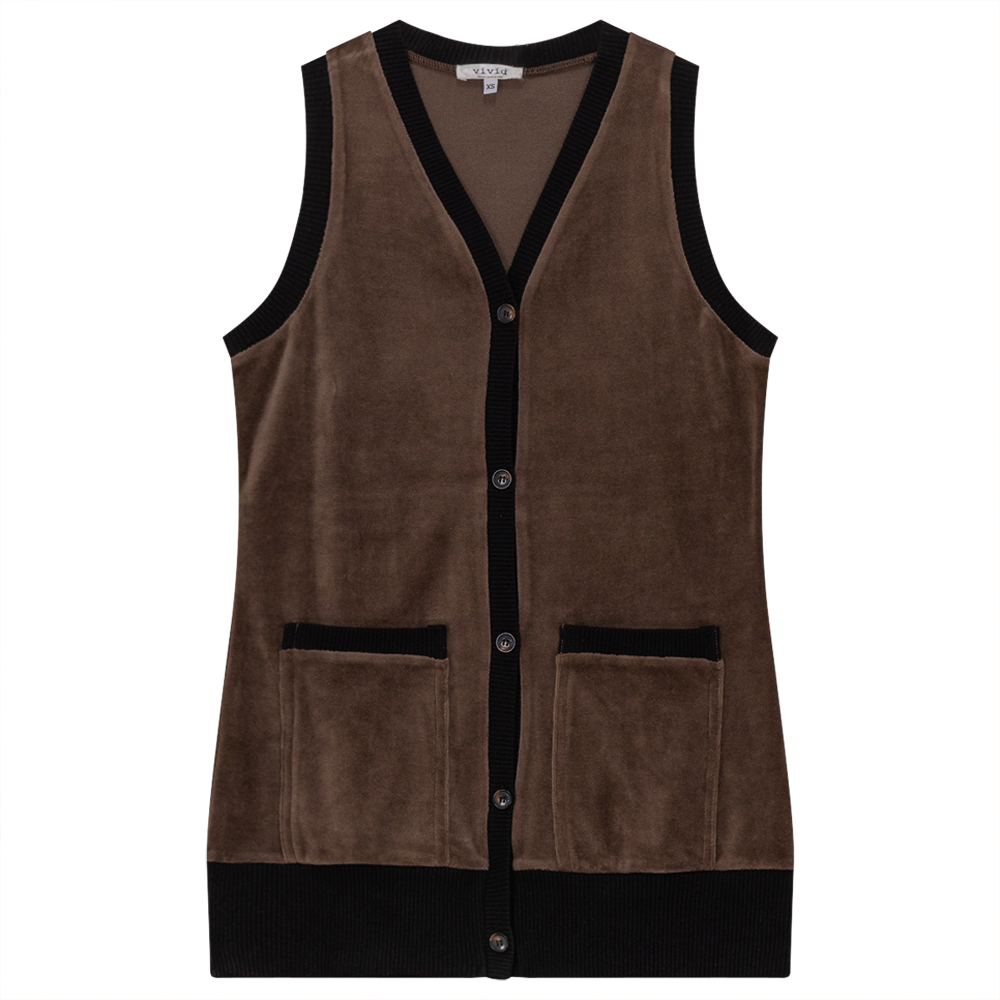Midi Velour Vest Cardigan Coffee