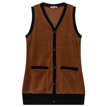Midi Velour Vest Cardigan Cognac