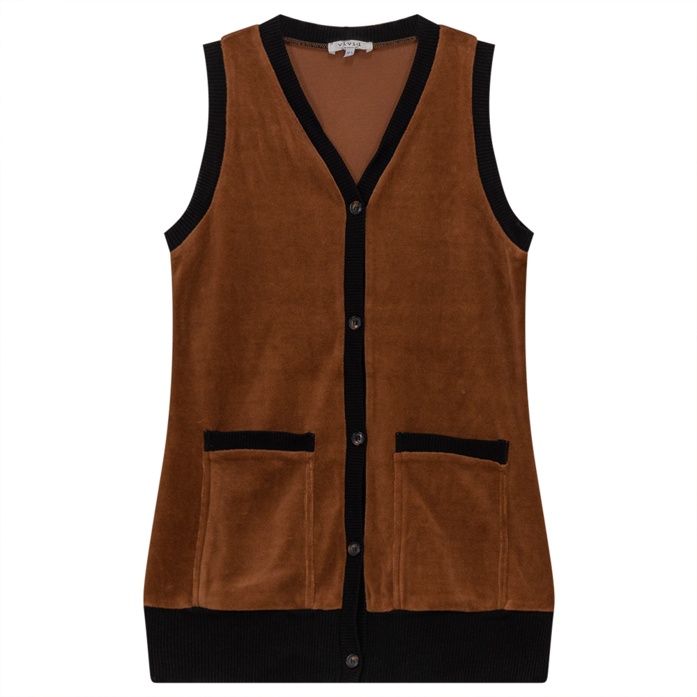Midi Velour Vest Cardigan Cognac
