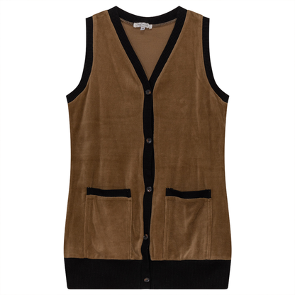 Midi Velour Vest Cardigan Taupe