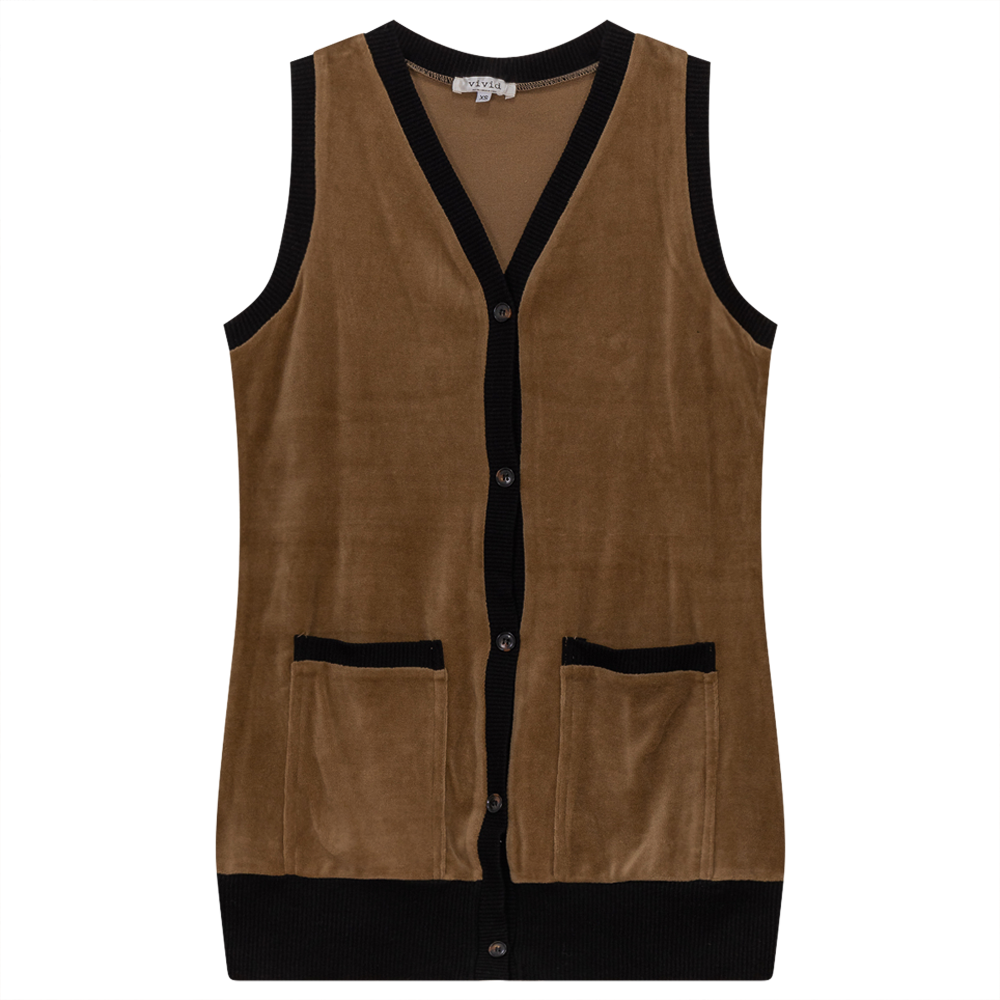 Midi Velour Vest Cardigan Taupe