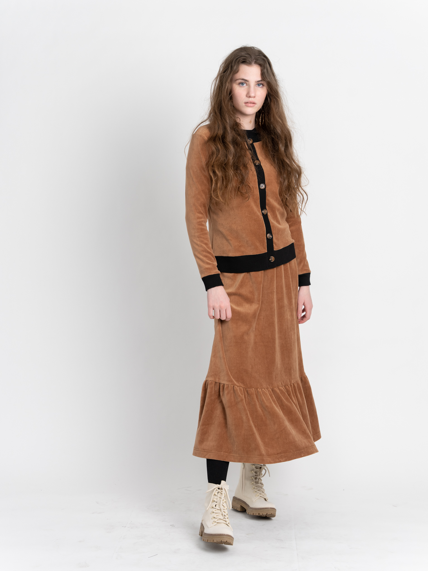 Velour Round Neck Cardigan