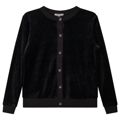 Velour Round Neck Cardigan Black