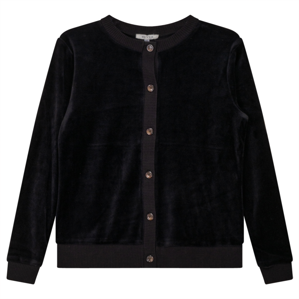 Velour Round Neck Cardigan Black