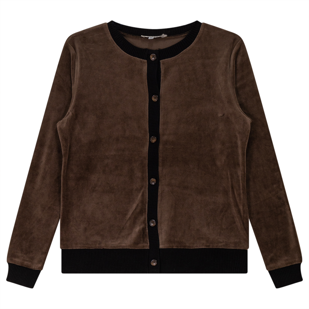 Velour Round Neck Cardigan Coffee