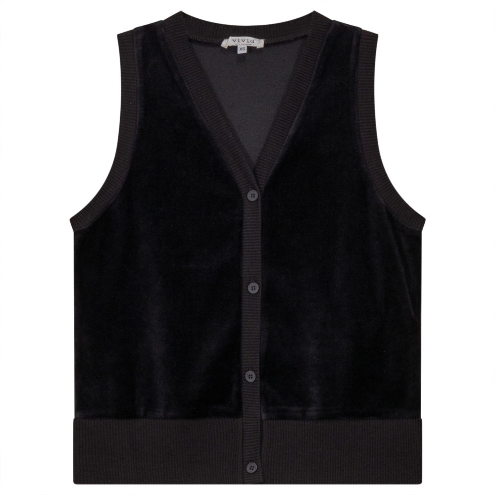 Velour Vest Cardigan Black