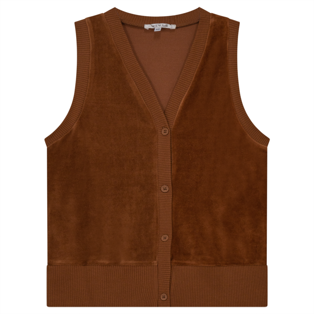 Velour Vest Cardigan Cognac