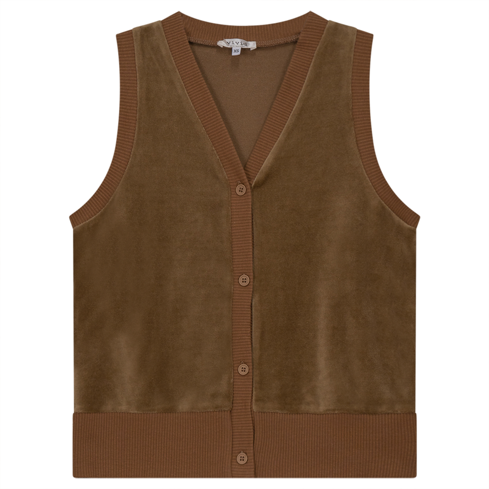 Velour Vest Cardigan Taupe