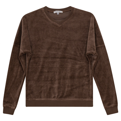 Cotton Velour Drop Shoulder Top Coffee