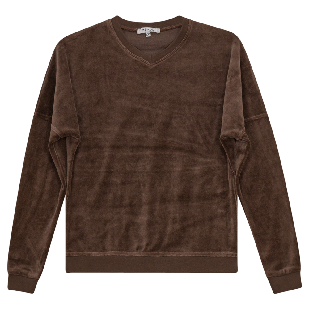 Cotton Velour Drop Shoulder Top Coffee