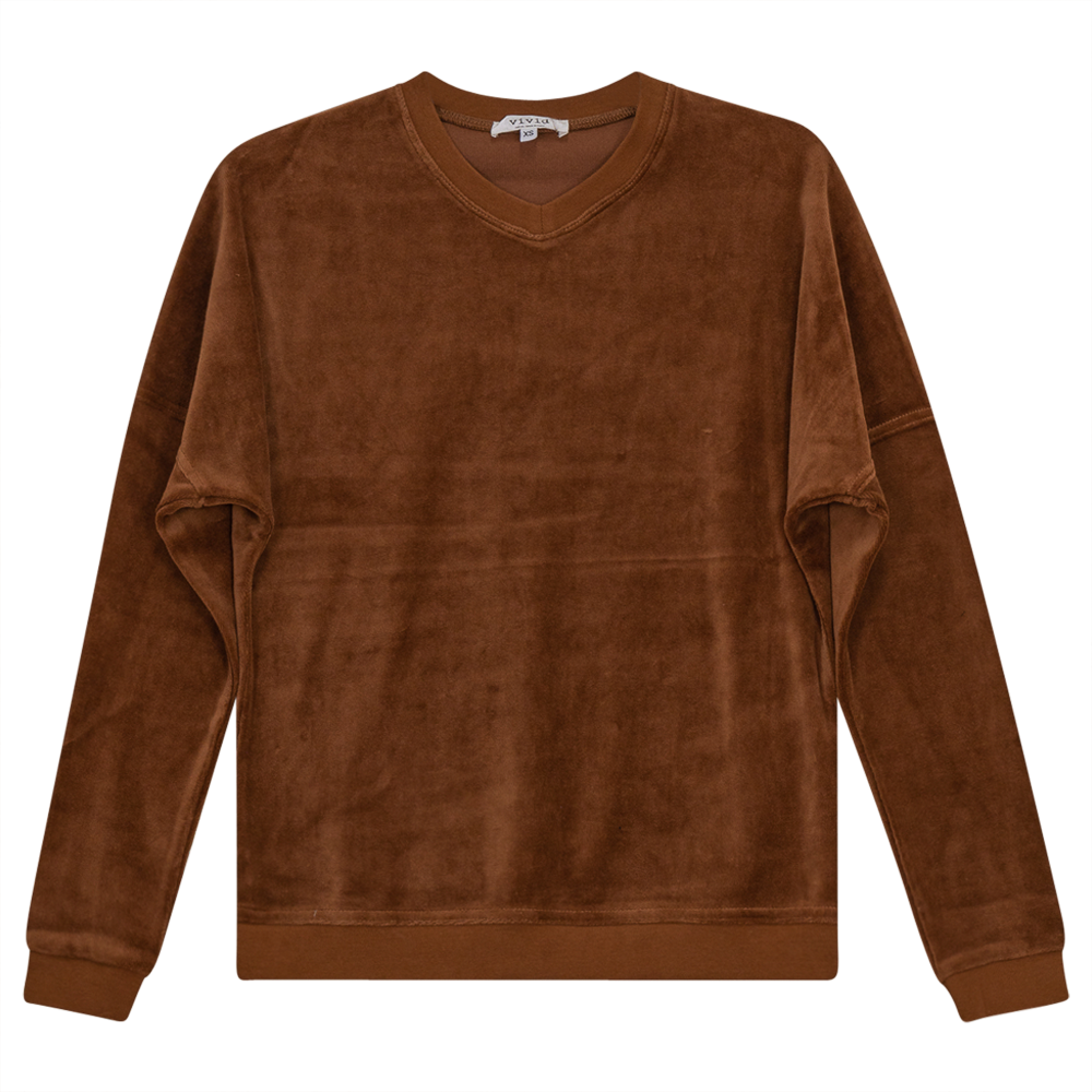 Cotton Velour Drop Shoulder Top Cognac