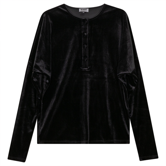 Velour Henley Top Black
