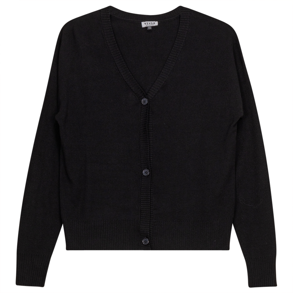 Drop Shoulder Cropped Knit Cardigan Black