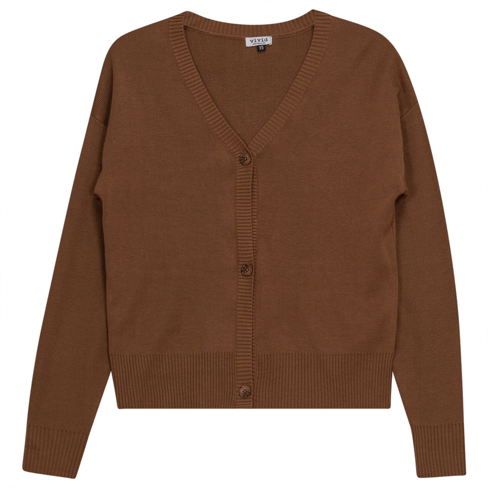 Drop Shoulder Cropped Knit Cardigan Cinnamon