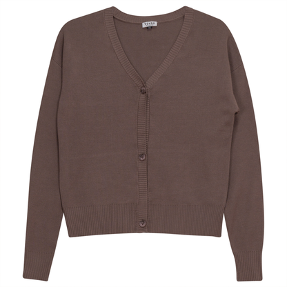Drop Shoulder Cropped Knit Cardigan Mocha