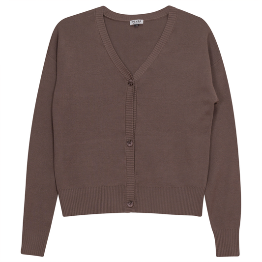Drop Shoulder Cropped Knit Cardigan Mocha