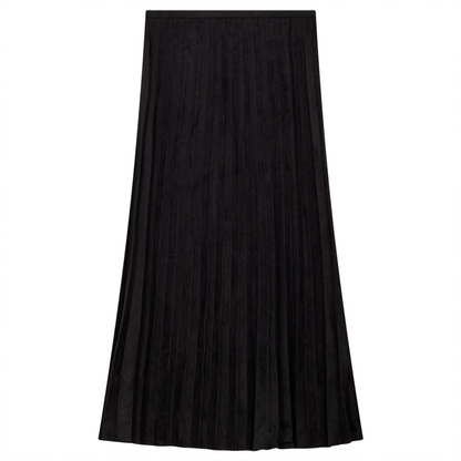 Pleated Suede Midi Skirt Black