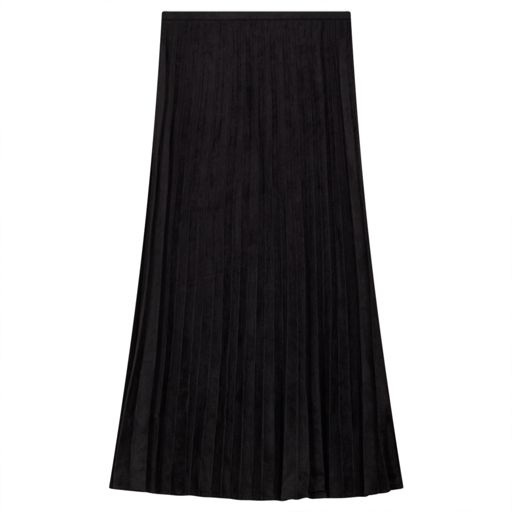 Pleated Suede Midi Skirt Black