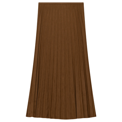 Pleated Suede Midi Skirt Taupe