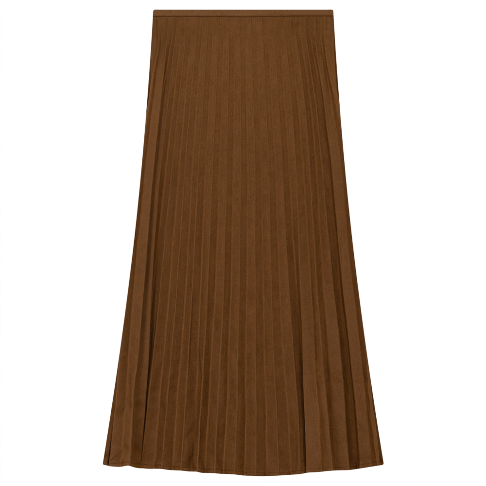 Pleated Suede Midi Skirt Taupe