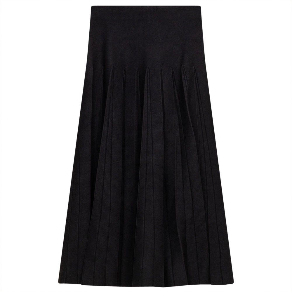 Knit Pleated Midi Skirt Black