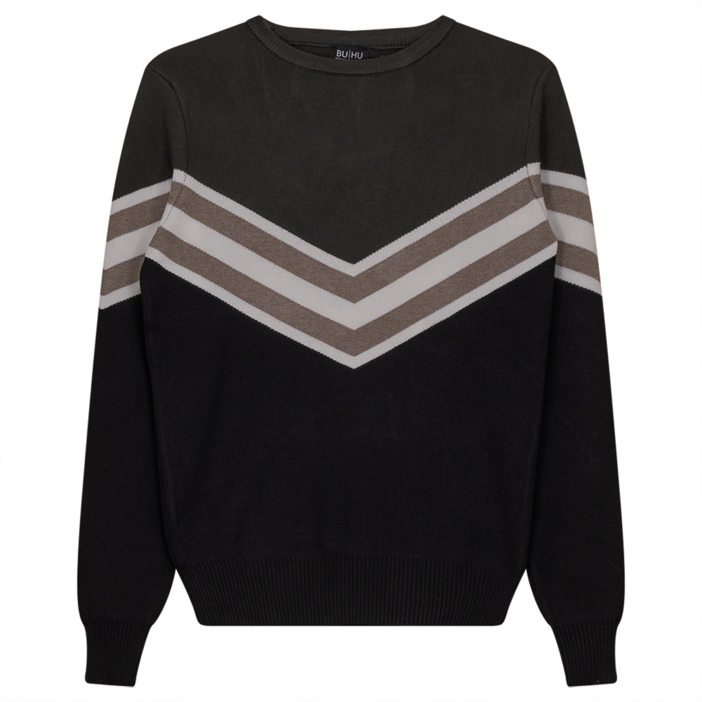 Color Blocked V Design Sweater Black Dark Olive