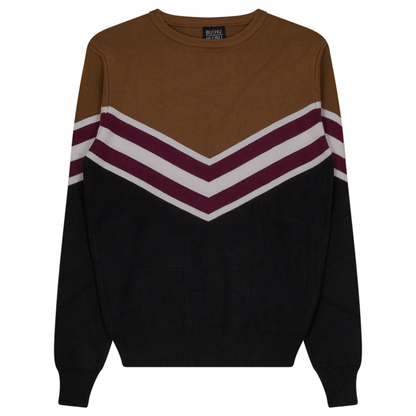Color Blocked V Design Sweater Black Taupe