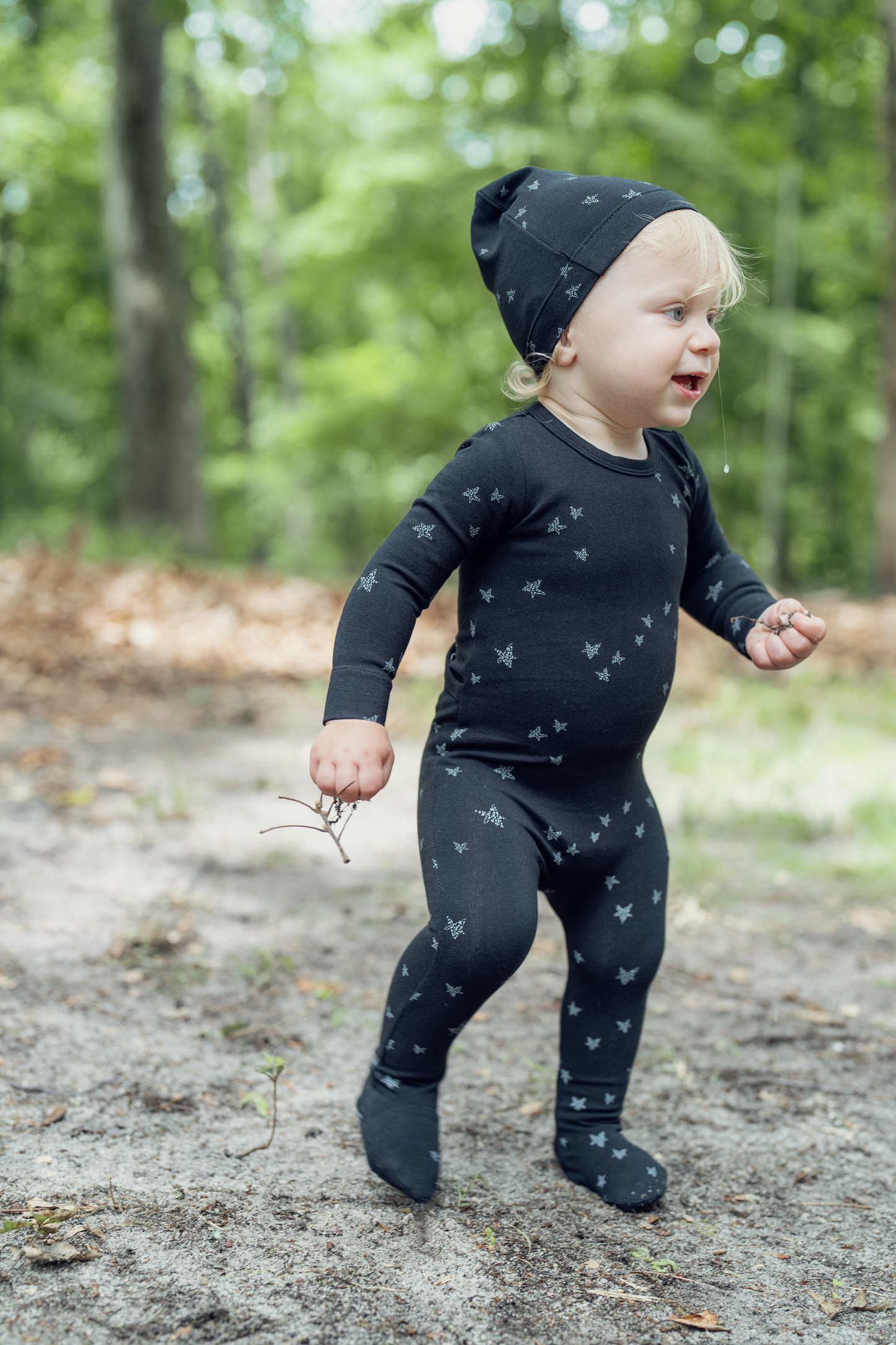 Star Print Onesie With Hat