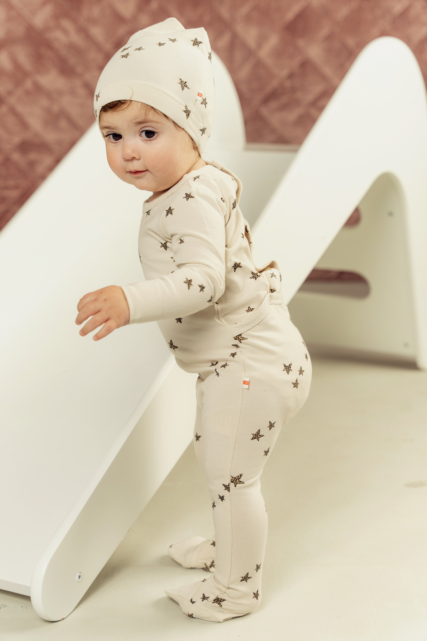 Star Print Onesie With Hat