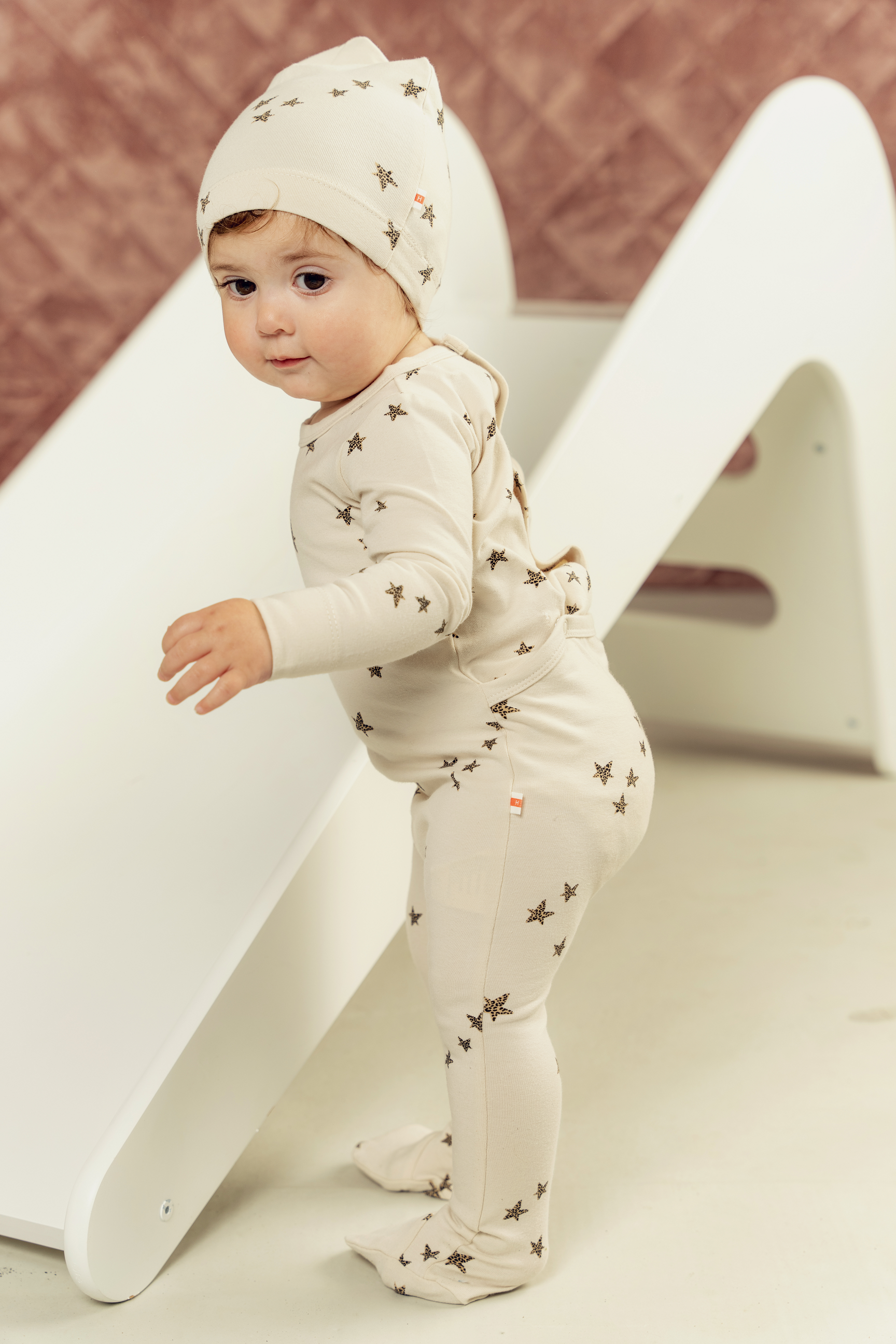 Star Print Onesie With Hat