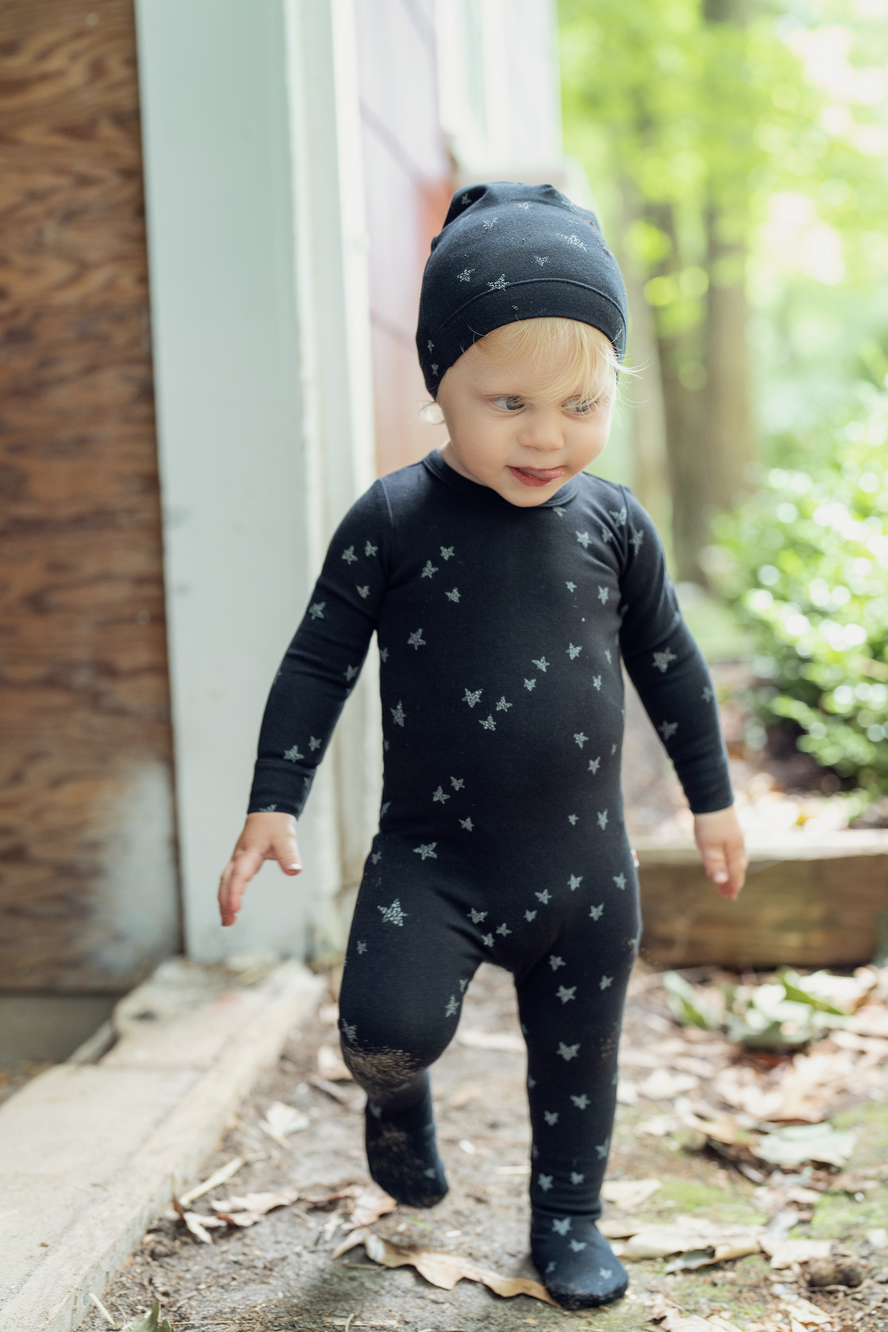 Star Print Onesie With Hat