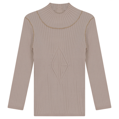 Rib Knit Top With Mock Neck Dark Almond