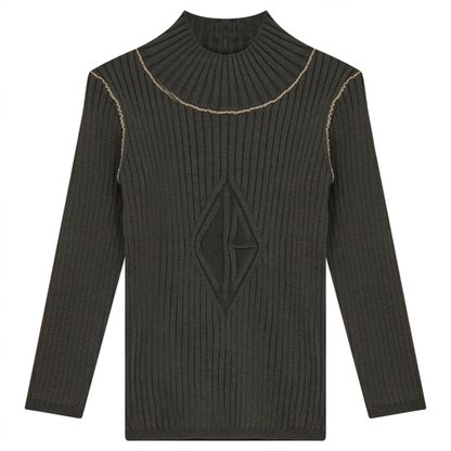 Rib Knit Top With Mock Neck Olive