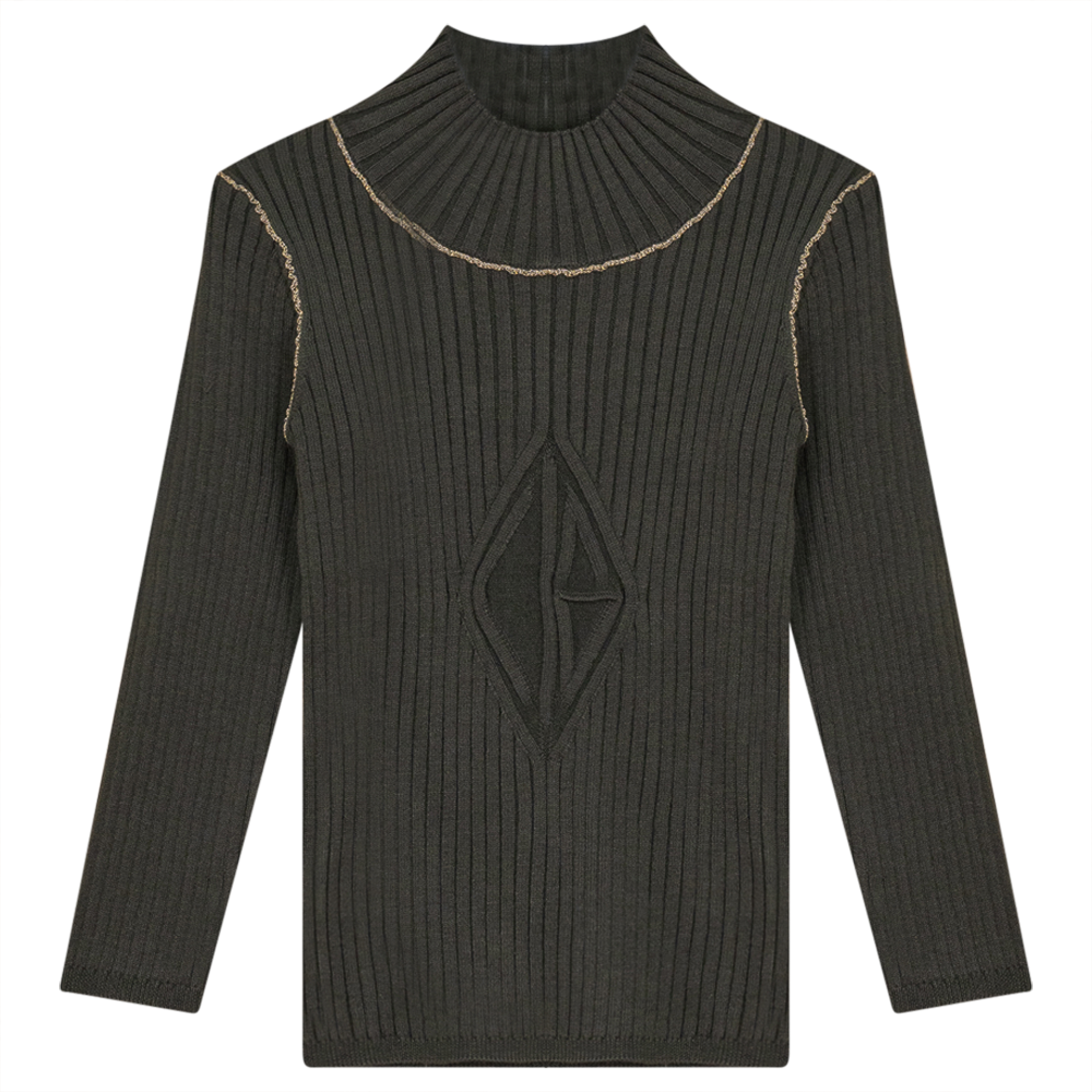 Rib Knit Top With Mock Neck Olive