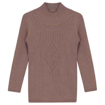 Rib Knit Top With Mock Neck Rose Cloud