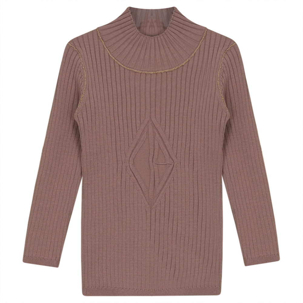 Rib Knit Top With Mock Neck Rose Cloud