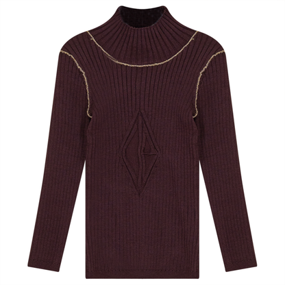 Rib Knit Top With Mock Neck Wine