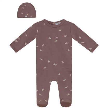 Bird Print Onesie With Hat Bloom