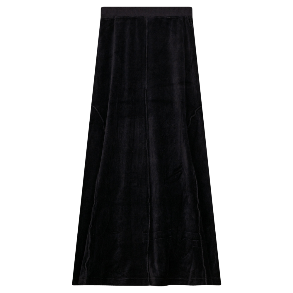 Long Cotton Velour Skirt With Side Cuts Black