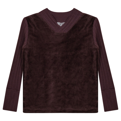 Combo Rib And Cotton Velour Top Wine
